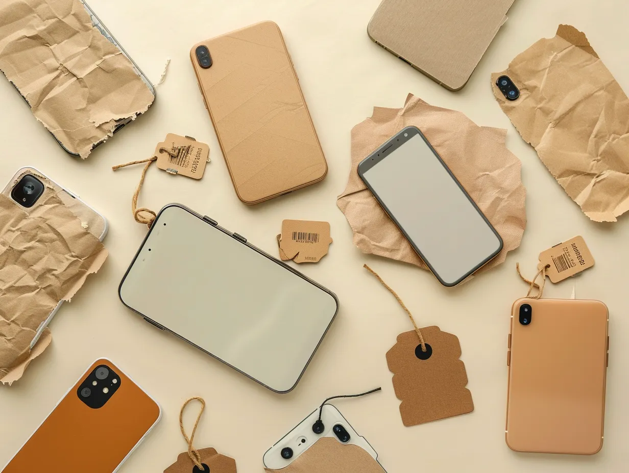 Smartphones reconditionnés et étiquettes kraft de traçabilité